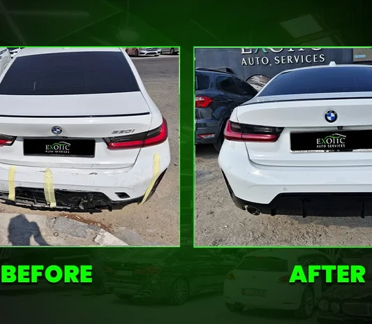 Panel restored to its factory finish at the Dubai workshop